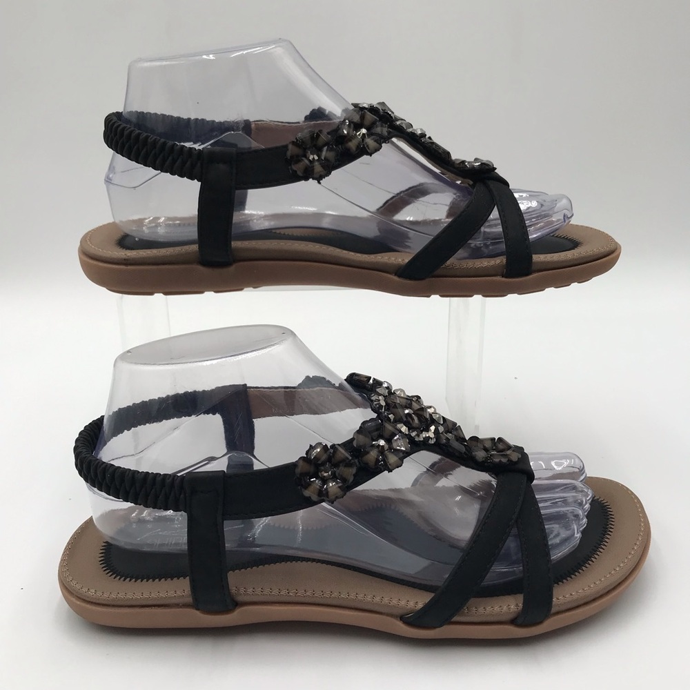Women's Shibever Black Jeweled T-Strap Sandals